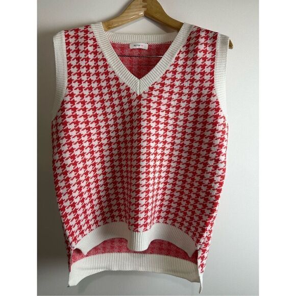 Houndstooth Sweater Vest Orange Coral - Picture 5 of 9